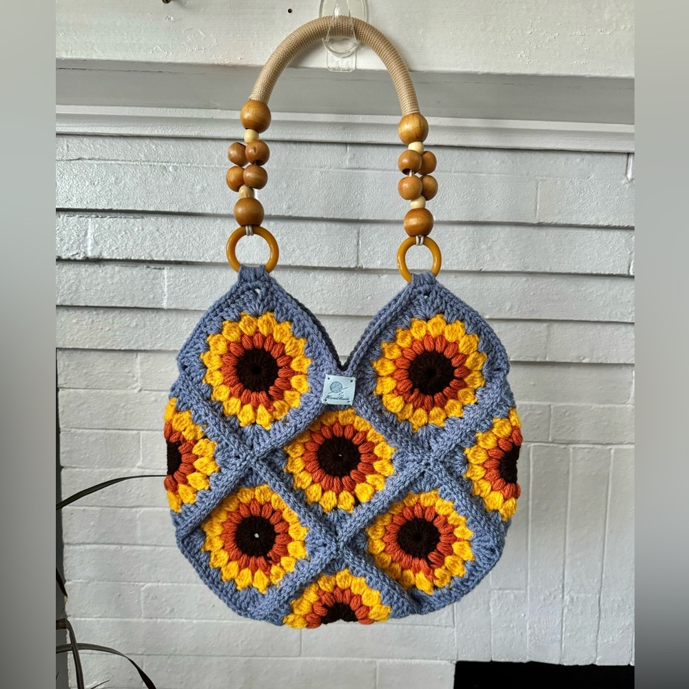 Sunflower granny square handmade crochet tote bag New